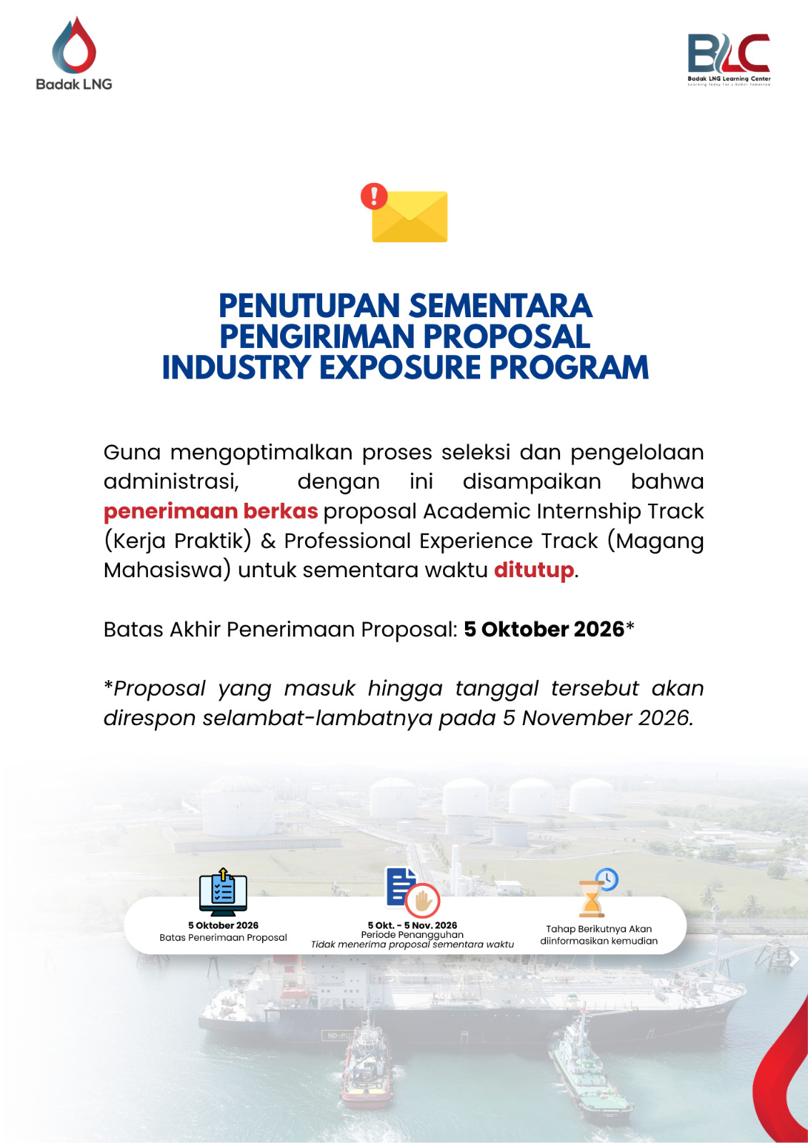 Penutupan Sementara Pengiriman Proposal Industry Exposure Program - batas akhir penerimaan proposal 5 Oktober 2026